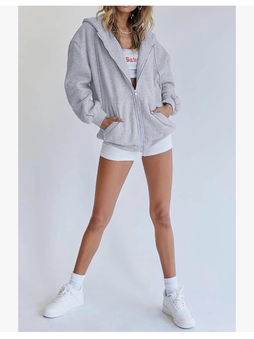 Amazon Light Gray Zip-Up Hoodie